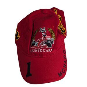 Monaco Monte Carlo Red Embroidered Racing Cap With Flames & Adjustable Strap